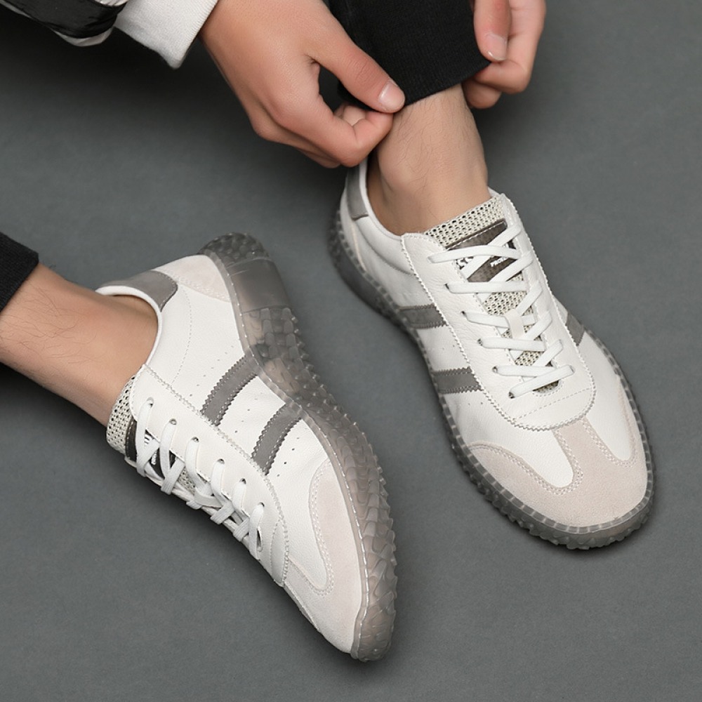 Trendy Shoes Explosive Style Transparent Sole Casual Shoes Breathable Flying Woven Tongue Men's Sports Shoes Leather